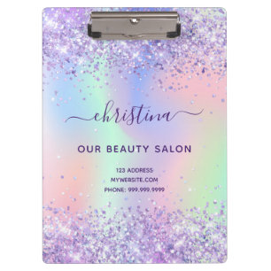 Purple pink glitter dust iridescent business clipboard