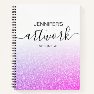 Purple Pink Glitter Girly Ombre Sketchbook Name Notebook