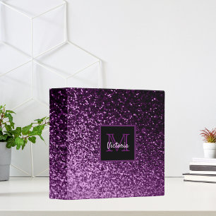 Purple pink glitter glam shiny girly monogrammed binder