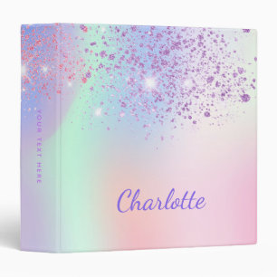 Purple pink glitter holographic name  binder
