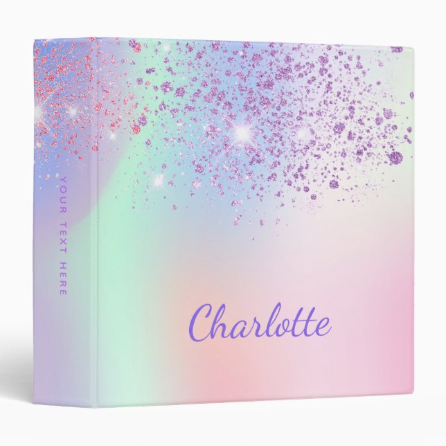 Purple pink glitter holographic name  binder (Front/Spine)