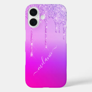 Purple Pink Glitter iPhone Case with Custom Name