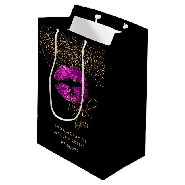 Purple Pink Glitter Lipstick - Thank You Medium Gift Bag (Back Angled)