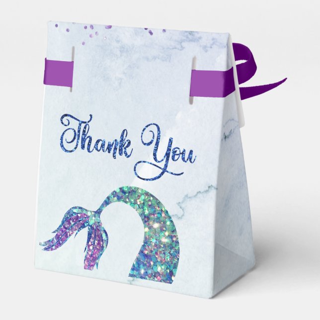 Purple Pink Glitter Mermaid Tail Birthday Favor Box (Back Side)