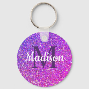 Purple Pink Glitter Ombre Chic Monogram Name Keychain