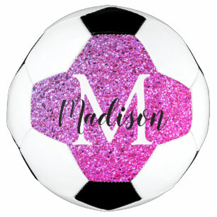 Purple Pink Glitter Ombre Monogram Personalized  Soccer Ball