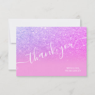 Purple pink glitter ombre sparkle script thank you