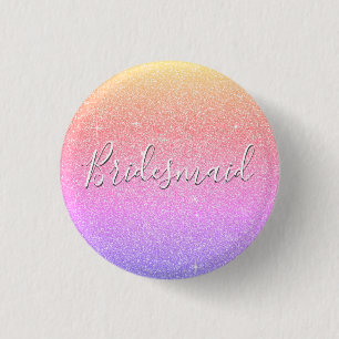Purple Pink Glitter & Sparkle Bridesmaid 1 Inch Round Button