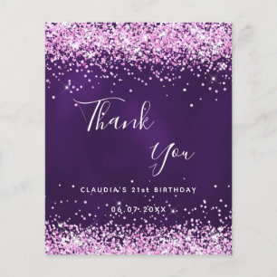 Purple pink glitter sparkle budget thank you note flyer