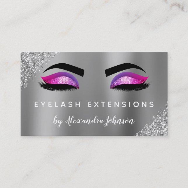 Purple Pink Glitter Sparkle Eyelash Extensions Business Card (Front)