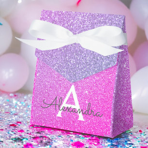 Purple Pink Glitter & Sparkle Monogram Favor Box