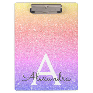 Purple Pink Glitter & Sparkle Monogram School Clipboard