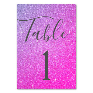 Purple Pink Glitter Sparkle Table Number