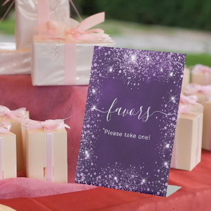 Purple pink glitter sparkles favours sign