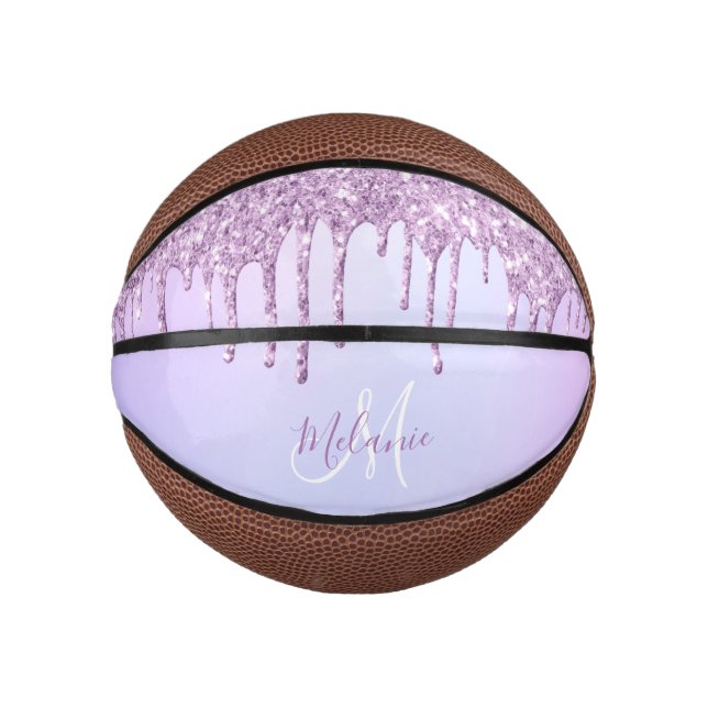 Purple Pink Glitter Sparkles personalized Girly  M Mini Basketball (Front)