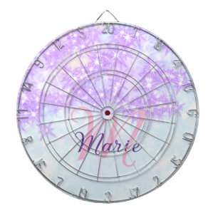 Purple pink glitter star monogram add letter text dartboard