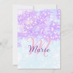 Purple pink glitter star monogram add letter text holiday card