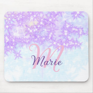 Purple pink glitter star monogram add letter text mouse pad