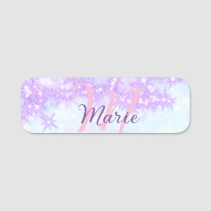 Purple pink glitter star monogram add letter text name tag