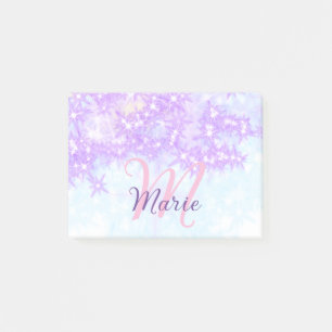 Purple pink glitter star monogram add letter text post-it notes