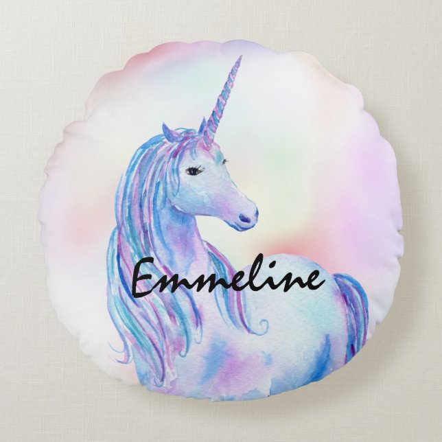 Purple Pink Glitter Unicorn   Round Pillow (Front)