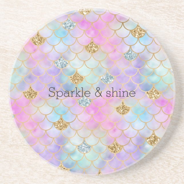 Purple Pink Gold Aqua Glitter Mermaid Sparkle      Coaster (Front)