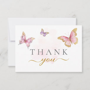 Purple Pink Gold Butterfly Girl Baby Shower Thank You Card