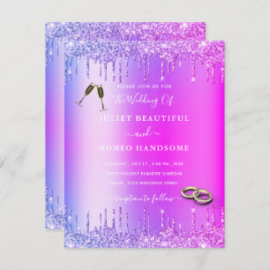 Purple Pink Gold Drips Wedding Invitation Card