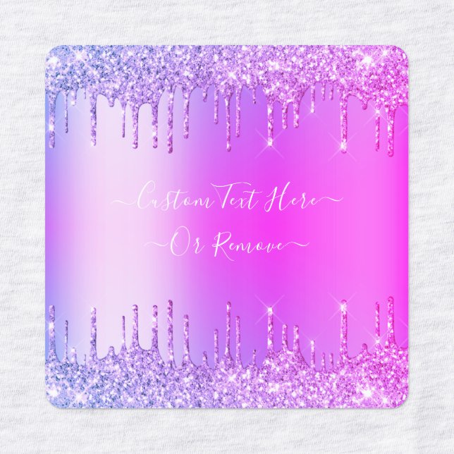 Purple Pink Gold Glitter Custom Text Name Labels (Design 1)