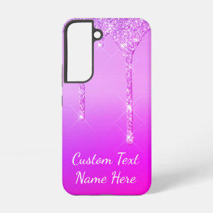 Purple Pink Gold Glitter Drips Custom Text Name Samsung Galaxy Case