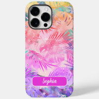 Purple Pink Gold Teal Tropical Leaves, Script Name