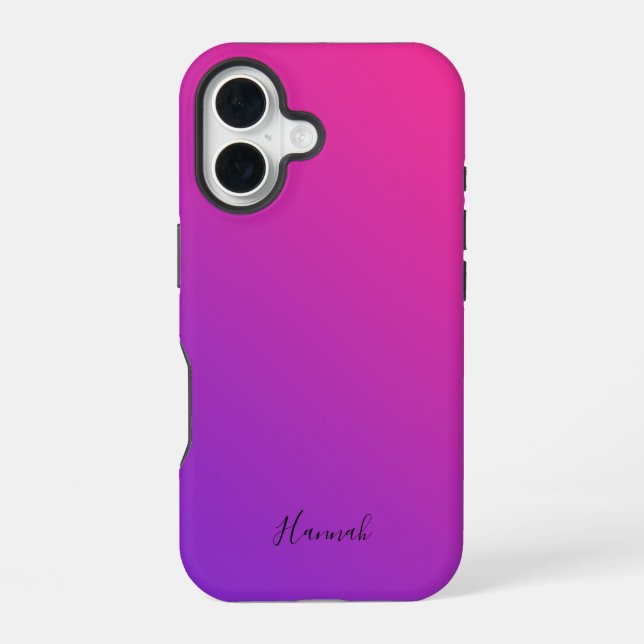 Purple Pink Gradient Personalized iPhone 16 Case (Back)