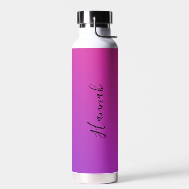 Purple Pink Gradient Personalized Name Water Bottle (Left)