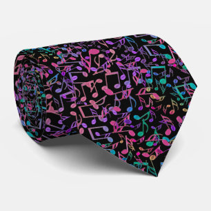 Purple Pink Green Black Chaotic Music Notes Tie