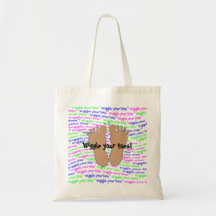 Purple Pink Green Script Wiggle Your Toes on White Tote Bag