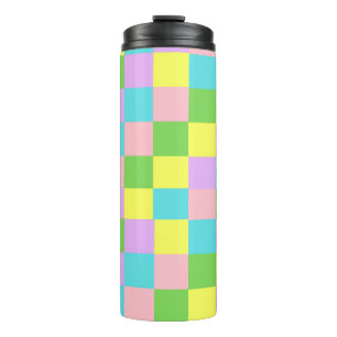 Purple Pink Green Yellow Blue Plaid  Thermal Tumbler