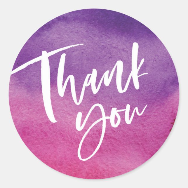 Purple Pink Hand-lettered Thank you stickers (Front)