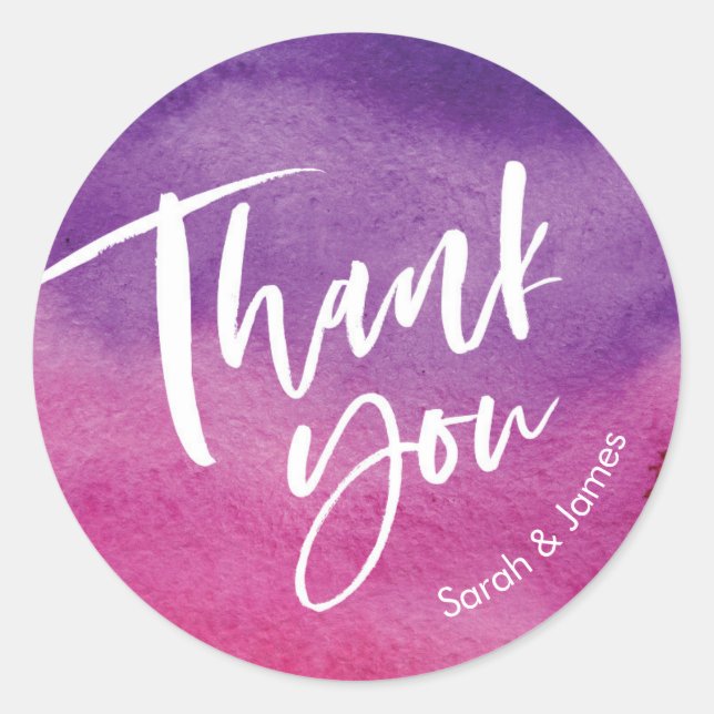 Purple Pink Hand-lettered Thank you stickers (Front)