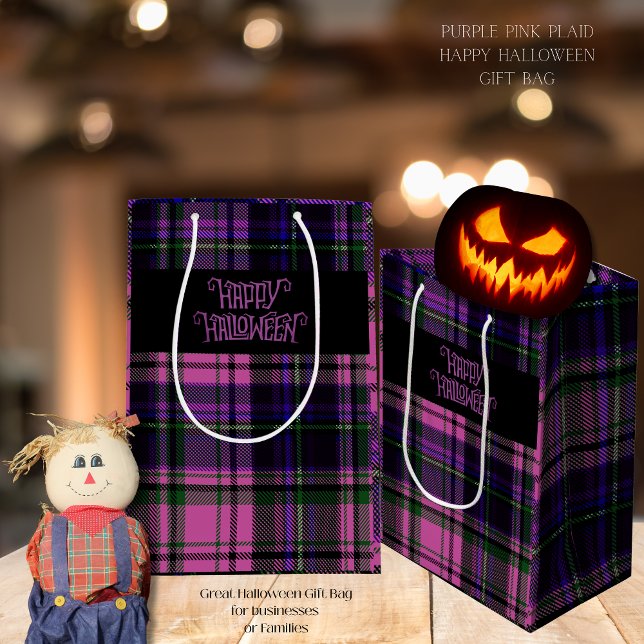 Purple Pink Happy Halloween Plaid Gift Bag (Purple Pink Happy Halloween Plaid Gift Bag)