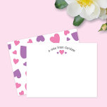 Purple & Pink Hearts Cute Girly Note Card<br><div class="desc">This cute design features space for your text in a pretty curve over a trio of heart graphics with a random pattern of hearts on the back! Click the customize button if you would like to move/scale the images and further modify the text! Variations of this design, additional colors, as...</div>