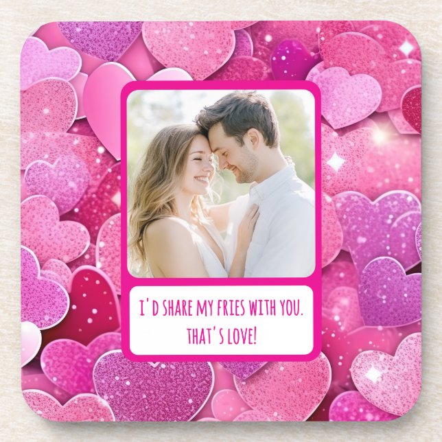 Purple Pink Hearts Share My Fries Coaster (Front)