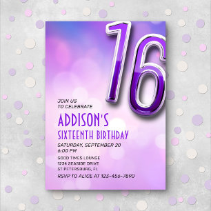 Purple Pink Holo 16ème anniversaire Invitation