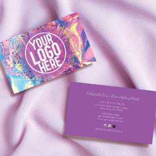 Purple Pink Holograph Glitter Confetti Logo Business Card