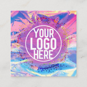 Purple Pink Holograph Glitter Confetti Logo Square Business Card