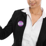 Purple pink holographic name tag 1 inch round button<br><div class="desc">A rainbow,  unicorn colored holographic background. Decorated with pink and purple drips,  paint dripping look.  Personalize and add a name,  written with a girly modern hand lettered style script.   Purple colored letters.</div>