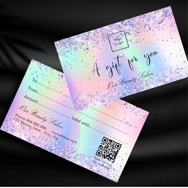 Purple pink holographic QR code gift certificate (Creator Uploaded)
