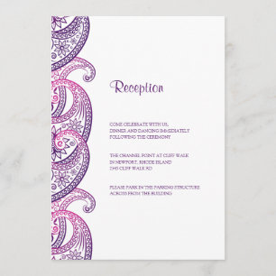 Purple & Pink Indian Paisley Wedding Reception Invitation