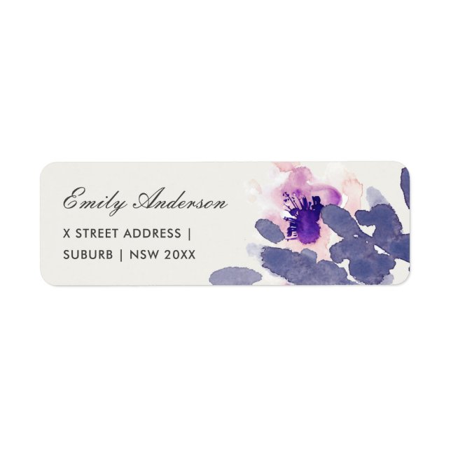 PURPLE PINK INK WASH WATERCOLOR FLORAL ADDRESS (Front)