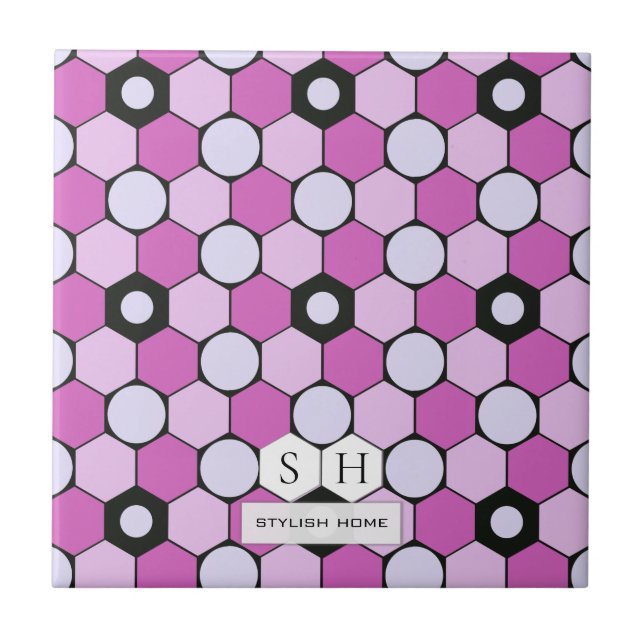 Purple, Pink, Lavender Hexagons & Circles Pattern Tile (Front)