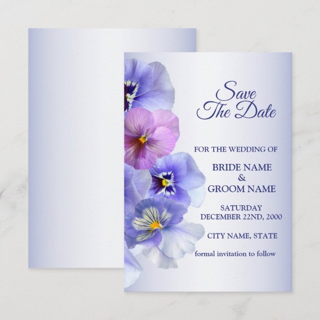 Purple Pink Lilac Pansy Floral Rustic Wedding Save The Date (Front/Back)